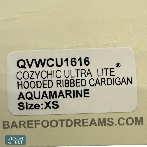 NEW Barefoot Dreams CozyChic Ultra Lite Hooded Ribbed Cardigan Aquamarine XS - Picture 9 of 11